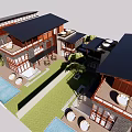 Modern Connected Townhouses With Black Roofs Wooden Elements Courtyard Pool Lawn And Terrace