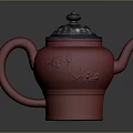 Decorative Red Ceramic Teapot With Silver Lid And Intricate Engraved Floral Patterns