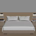 Modern Bedroom Interior With White Bed Pillows Wooden Headboard And Nightstand Lamps