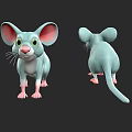 Light Blue Cartoon Mouse 3D Model With Large Ears And Pink Feet From Different Angles