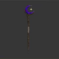 Purple Crescent Moon Staff with Star Decoration and Wooden Shaft Design