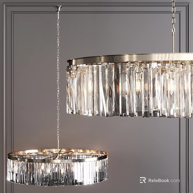 Elegant Crystal Chandelier With Transparent Strips And Metal Frame For Modern Interior 3d model 