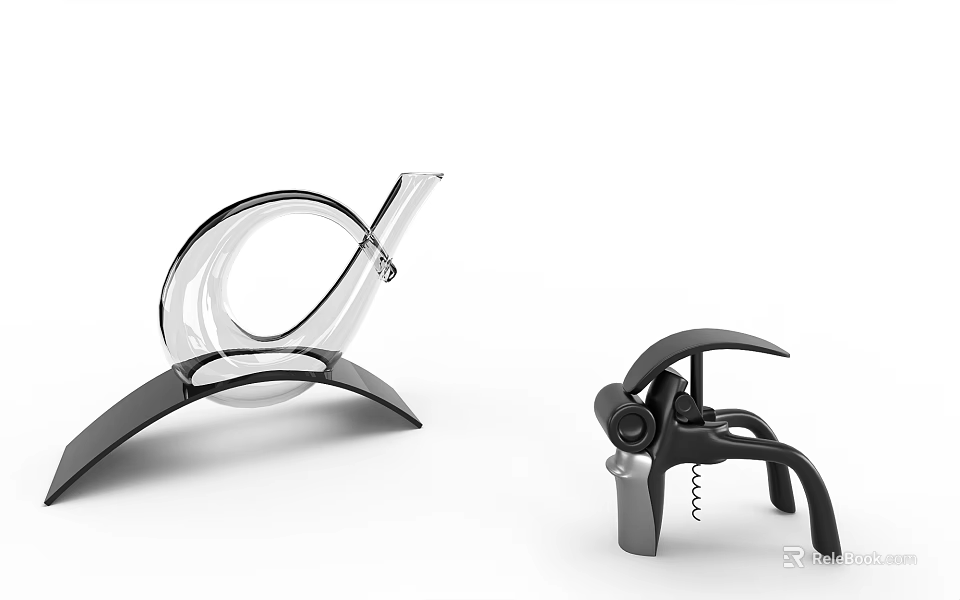 Modern Glass Wine Decanter And Black Metal Corkscrew Home Living Essentials 3d model 