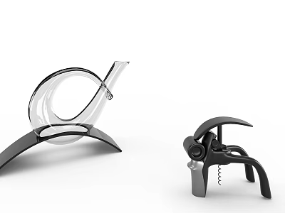 Modern Glass Wine Decanter And Black Metal Corkscrew Home Living Essentials 3d model