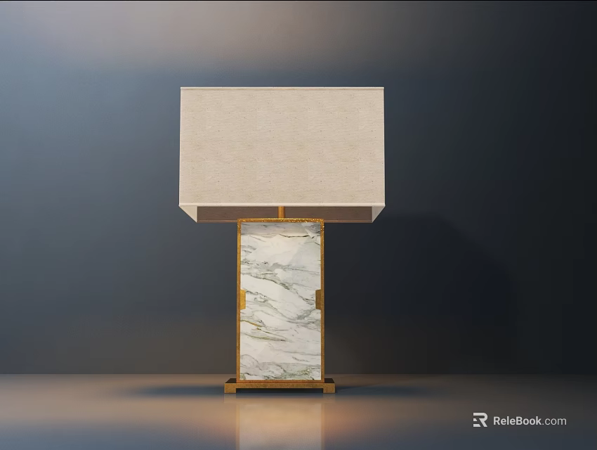 Elegant Modern Table Lamp With Marble Base And Gold Frame Square Lampshade 3d model