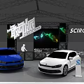 SCIIROCCO Star Exhibition Booth With Blue And White Cars And Green Screen Lights