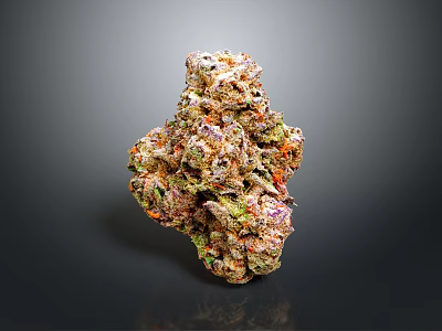 Vibrant Cannabis Bud Featuring Green Purple Orange Hues And Trichome Covered Surface 3d model