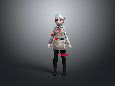 Humanoid Character Model In Silver Costume With Red Gray Decorations And Helmet 3d model
