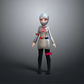 Humanoid Character Model In Silver Costume With Red Gray Decorations And Helmet