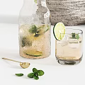 Decorative Ornament Set With Green Plant Textured Pot Black Tray Pears Glass Carafe And Magazine