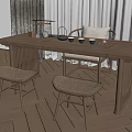 Chinese Style Wooden Tea Table And Chairs With Tea Set And Decorative Pillow Indoor