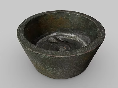 Handcrafted Vintage Ceramic Bowl Featuring Textured Surface And Dark Green Glaze 3d model
