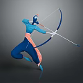 Animated Archer Character In Blue Orange Outfit Jumping While Drawing Bow