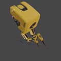 Yellow Cube Shaped Robot Creature With Camera Eye Mechanical Arms And Spiked Legs 3d model
