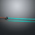 Decorative Sword With Checkered Handle Blue Blade Reflective Surface On Dark Gray Background