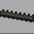 Dark Wooden Long Rectangular Office Conference Desk With Black Chairs Green Plants And Blue Items