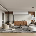 Modern Living Room Interior Design With Sofa Armchairs Area Rug Fireplace TV Cabinet Pendant Lights
