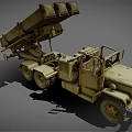 Old Worn Sandy Beige Military Truck With Multi Wheel Launcher System