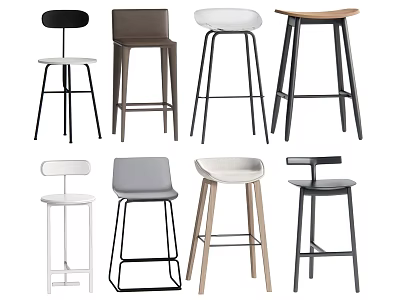 Various Contemporary Bar Stools With Black White Grey Colors And Wooden Metal Leg Designs 3d model