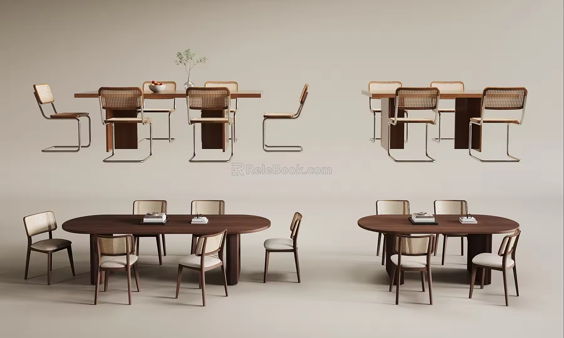 Quiet ancient dining table and chairs 3d model