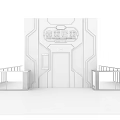 Futuristic Event Entrance Design With Blue White Illuminated Panels And Elevator Door