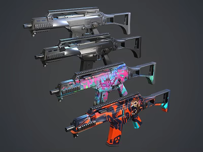Colorful Tactical Weapons with Diverse Designs and Vibrant Patterns on 3d model