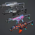 Colorful Tactical Weapons with Diverse Designs and Vibrant Patterns on