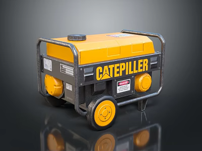 Caterpillar Portable Power Generator With Yellow Black Design And Mobility Wheels 3d model