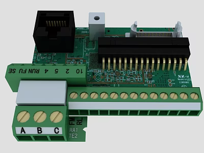 Industrial Equipment Control Circuit Board With Electronic Connectors And Terminal Block 3d model