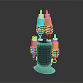 Colorful Jewelry Pendants And Earrings On Black Display Stand With Gold Blue Pink Designs