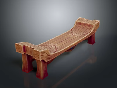 Wooden Public Bench with Natural Wood Grain Warm Tone and Sturdy Design 3d model