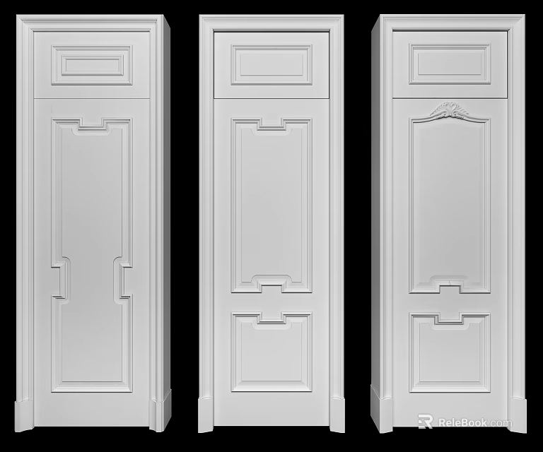 White Hinged Doors With Decorative Panel Designs For Interior Home Decoration 3d model