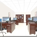 Modern Office Interior With Wooden Desks Computers Office Chairs And Ceiling Lights