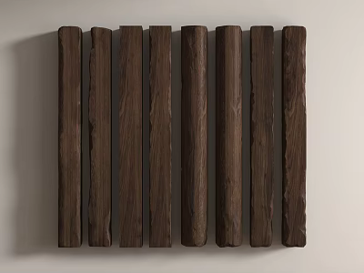Dark Stone Wood Pillars Neatly Arranged Against Light Colored Wall Background 3d model