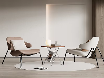 Stylish Accent Chairs With Round Side Table Lamp Magazines On Wooden Floor And Neutral Wall 3d model