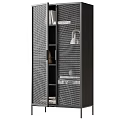 Modern Display Cabinet With Glass Door Metal Frame Books Decorative Sphere And Cone