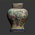 Traditional Handcrafted Ceramic Vase Sculpture with Colorful Floral Carvings and Intricate Patterns