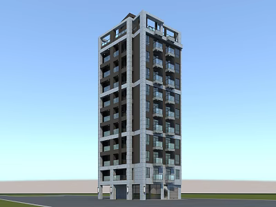 High Rise Modern Residential Building With Glass Stone Exterior And Balconies 3d model