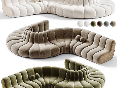 Multi Person Sofa Curved Design With Wavy Texture Velvet Upholstery Available In Various Colors 3d model