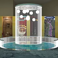Spacious Exhibition Hall Interior With Neatly Arranged Transparent Display Cases And Posters