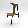 Modern Minimalist Accent Chair With Wooden Backrest Seat And Black Metal Legs