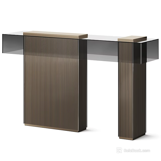 Modern Coffee Table With Glass Top And Striped Wooden Supports 3d model 