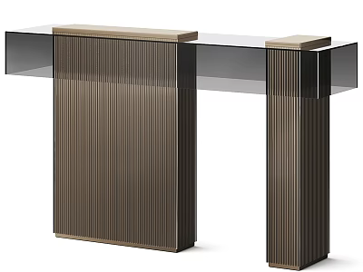 Modern Coffee Table With Glass Top And Striped Wooden Supports 3d model