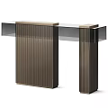 Modern Coffee Table With Glass Top And Striped Wooden Supports