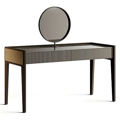 Modern Dressing Table With Circular Mirror Glass Top And Vertical Striped Drawers 3d model