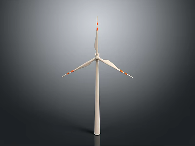 White Wind Turbine With Three Blades And Red Tips On Dark Background 3d model