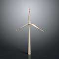 White Wind Turbine With Three Blades And Red Tips On Dark Background 3d model
