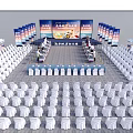 Large Lecture Stage Setup With Backdrop Podium Audience Seats And Display Boards 3d model