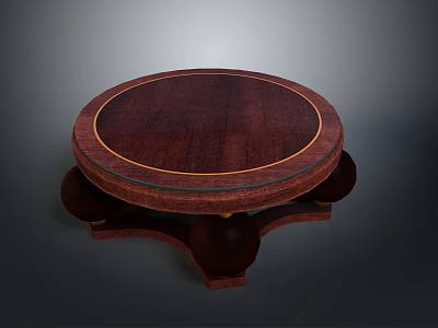 Classic Round Dark Wood Table With Decorative Edge And Three Curved Legs 3d model