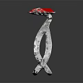 Silver Ring With Red Gemstone And Small Diamonds On Twisted Metal Band